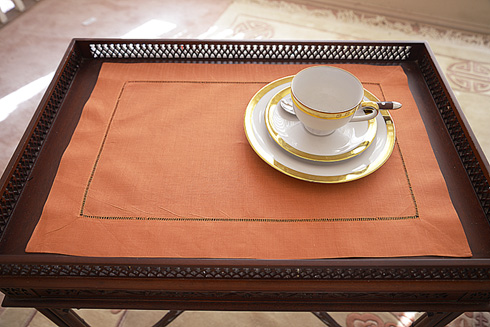 Burnt Orange Color Hemstitch Placemat 14"x20". Ramie & Cotton - Click Image to Close